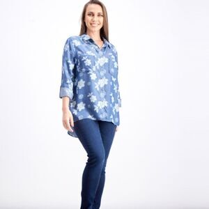 Billy T Button Down Blue Combo Top